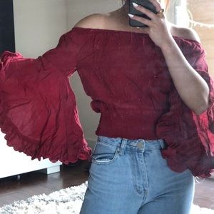 Red Off the Shoulder with Bell Bottom Sleeves